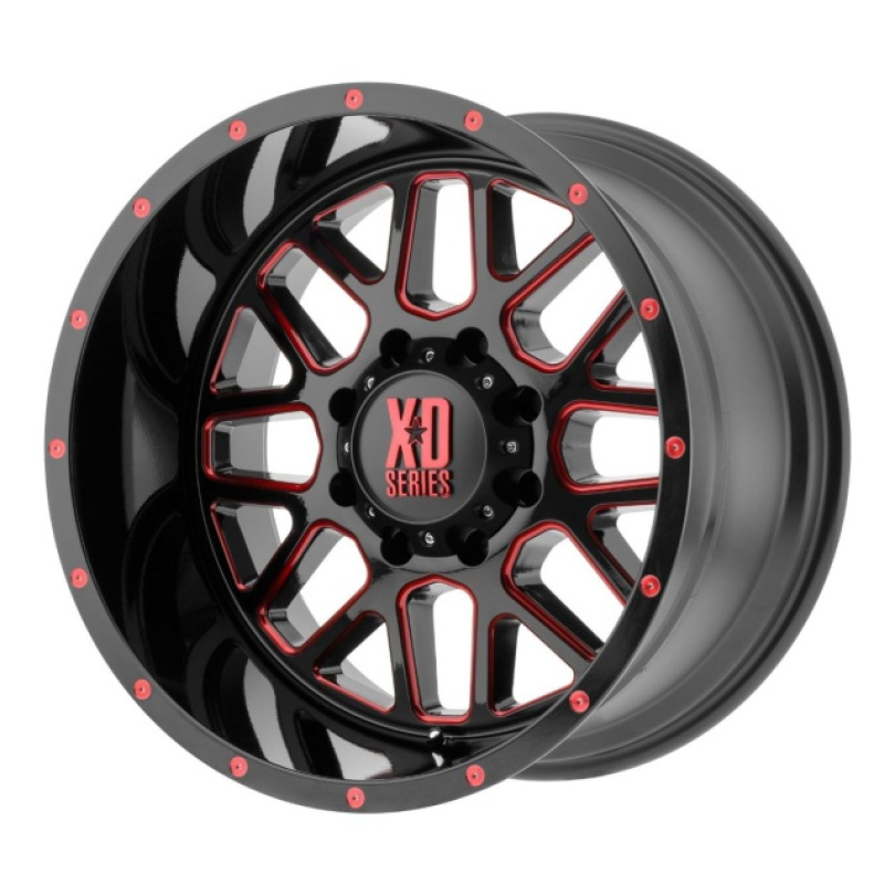 XD Series Grenade 20X12 ET-44 6X139.7 106.25 Satin Black Milled W/ Red Tinted Clear Coat Fälg